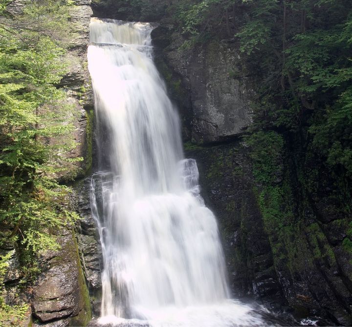 A scenic waterfall.